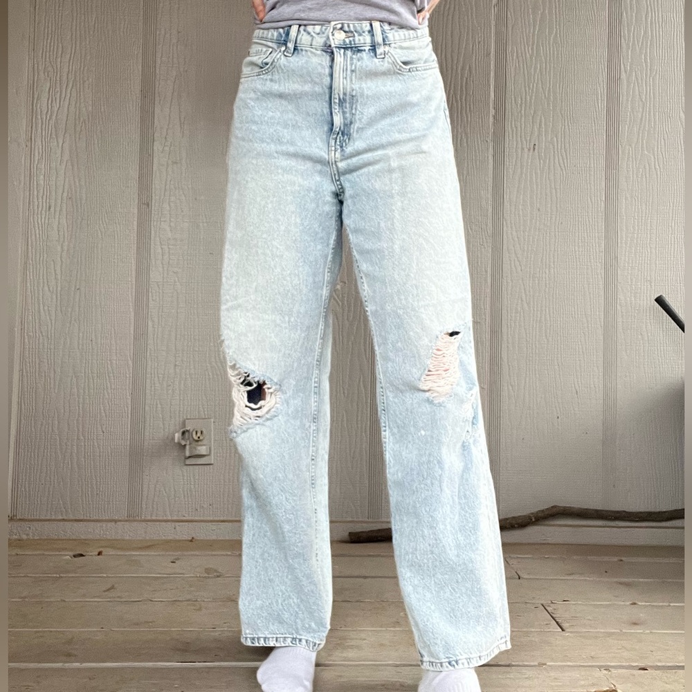& Denim Straight High Waisted Jeans